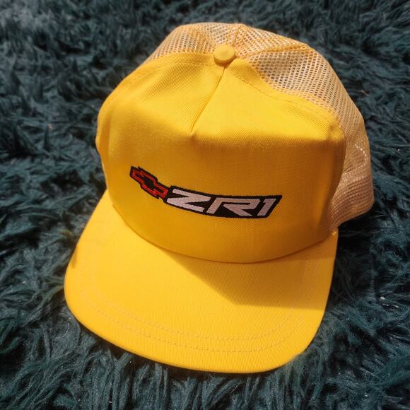 Vintage Chevrolet ZR1 Yellow Mesh Trucker Hat Snapback Made in USA - Picture 1 of 7